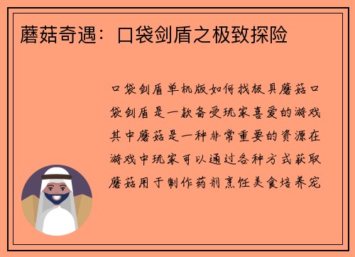 蘑菇奇遇：口袋剑盾之极致探险