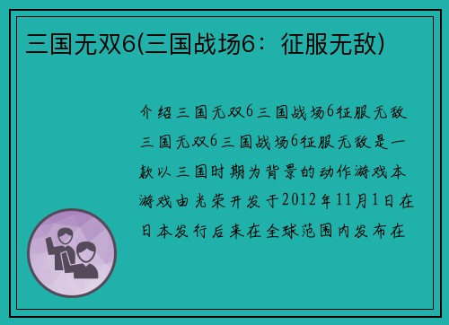 三国无双6(三国战场6：征服无敌)